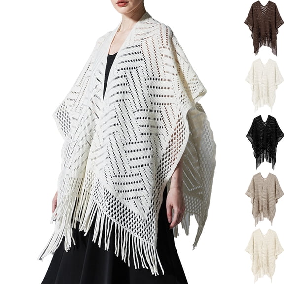5Pcs Women's Knitted Shawl Under $5! Kadlawus Women's Fall Winter Knitted Shawl, European Wave Pattern Cloak, Travel Ethnic Style Cape for Fashion, Casual, Wool Shawl, Gift for Her, Winter Shawl