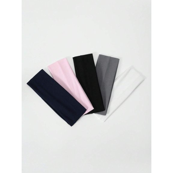 5Pcs Women's Wide Gray Sports Yoga Headbands, Soft Sweat-Absorbent Turban Hair Wraps for Fall & Winter