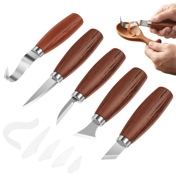 5Pcs Wood Carving Kit, Stainless Steel Woodworking Chisel Set, Professional Whittling Craft Hand Tools for Spoon Carving, Sculpting, DIY Handcrafts