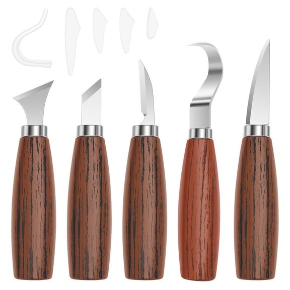 5Pcs Wood Carving Tool Kit Woodworking Chisel Professional Whittling Craft Set Starter Hand Tool Kit Present for Beginner Adult Kid DIY Fun