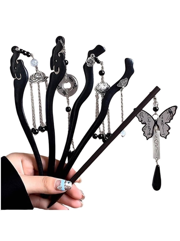 5Pcs Wood Hair Pins with Tassel Chinese Hair Sticks Vintage Hair Accessories for Women Girls Lady Hair Styling Buns Updos
