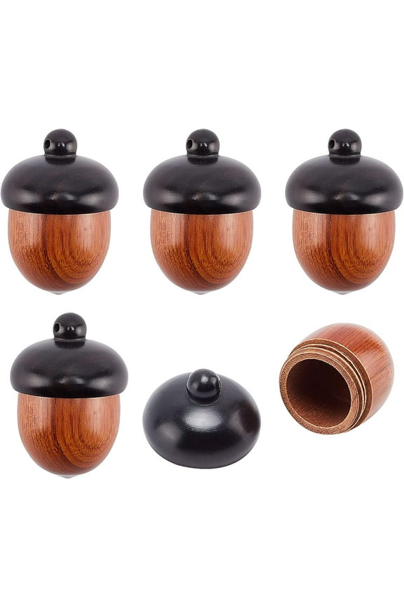 5Pcs Wooden Acorn Nut Box Pendant Disconnectable Camel Wood Acorn Charms Pendant