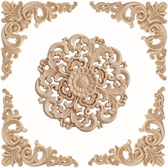 5Pcs Wooden Decals Decorative Bed Cabinet Wardrobe Furniture Decorative Decals