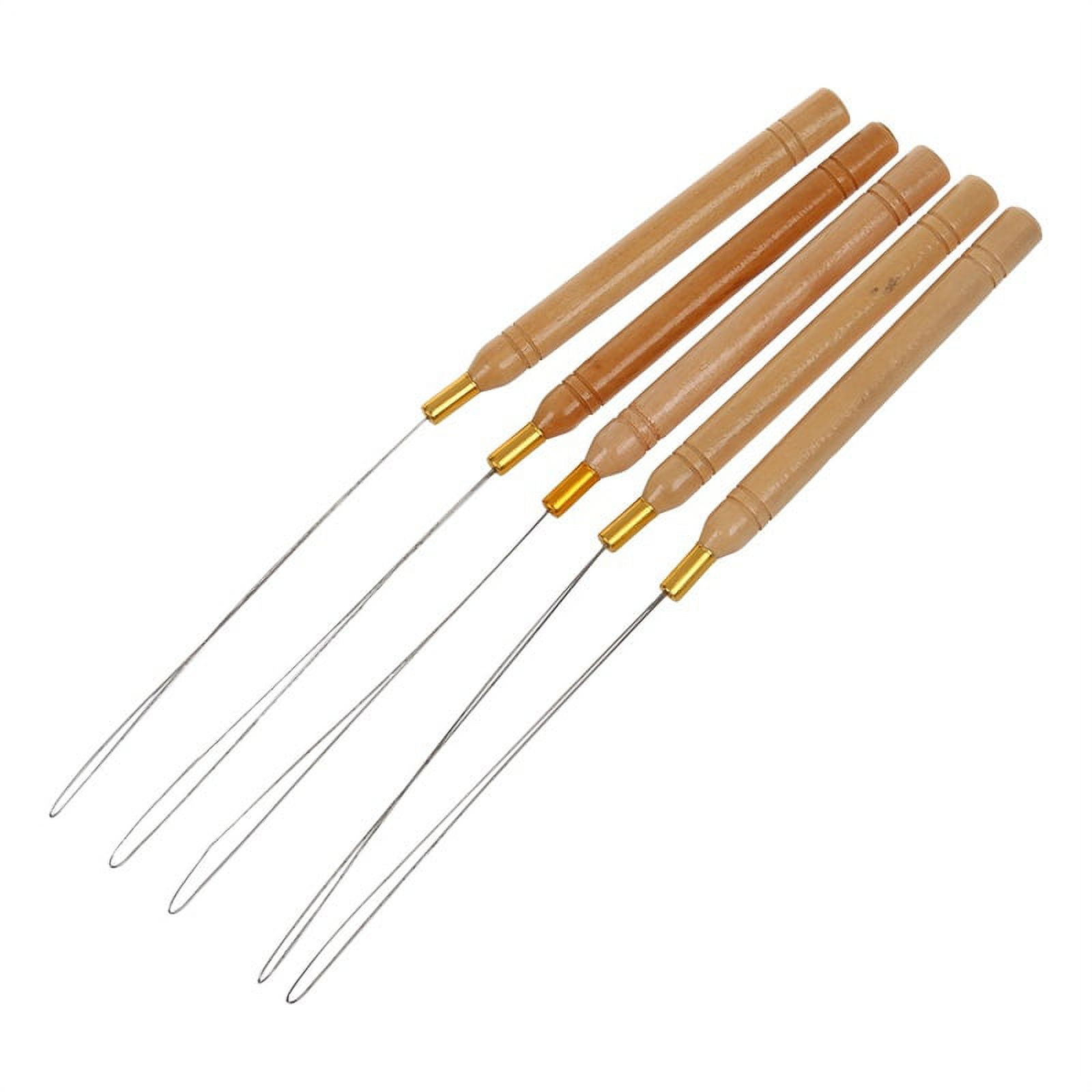5pcs Wooden Hair Extension Loop Needle Threader Wire Pulling Hook