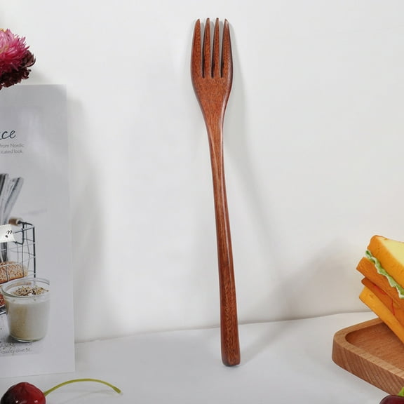 5Pcs Wooden Serving Fork Vacemry Long Wooden Fork for Kitchen Serving, 22.5cm Length for Salads Fruits Desserts, Natural Phoebe Wood, Elegant Tableware for Home Dining