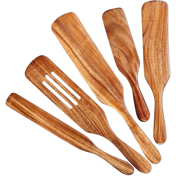 5Pcs Wooden Spatula Set Natural Wooden Kitchen Utensil Set Heat Resistant Non-Stick Wooden Spoons Tools for Cooking