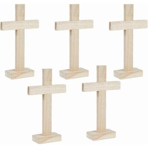 5Pcs Wooden with Stand Desk Unfinished Wood Crosses Tabletop Ornaments Easter Decor for DIY Crafts Centerpieces Wall Home Decor Prayer Gifts Blanched Almond DIY
