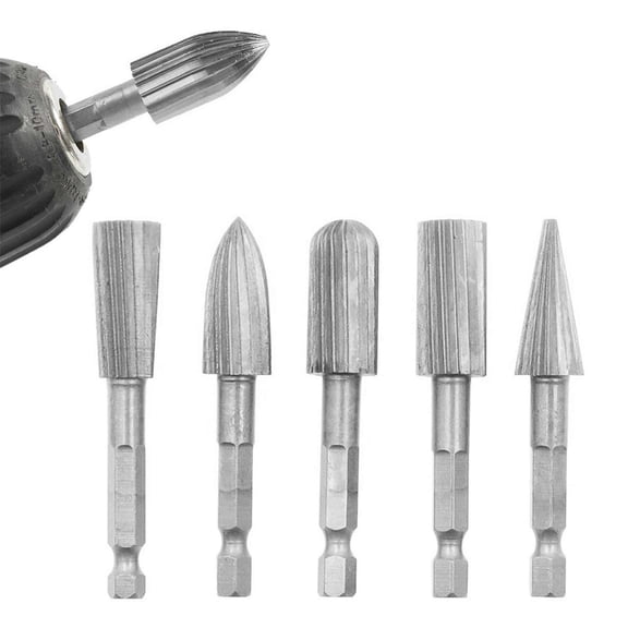 5Pcs Woodworking Rotary File, Hex Shank Double Cut Metal Grinder Drill Bit Set High Speed Steel Rotary File Set