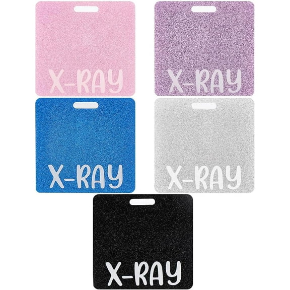 5Pcs X-Ray Badge Buddy Card Holder 5 Glitter Colors Radiology Horizontal Badge Reel Holder Cards ID Name Identification Tags Gift for Nurse Doctor Hospital Worker Accessories 3.4x3.2in