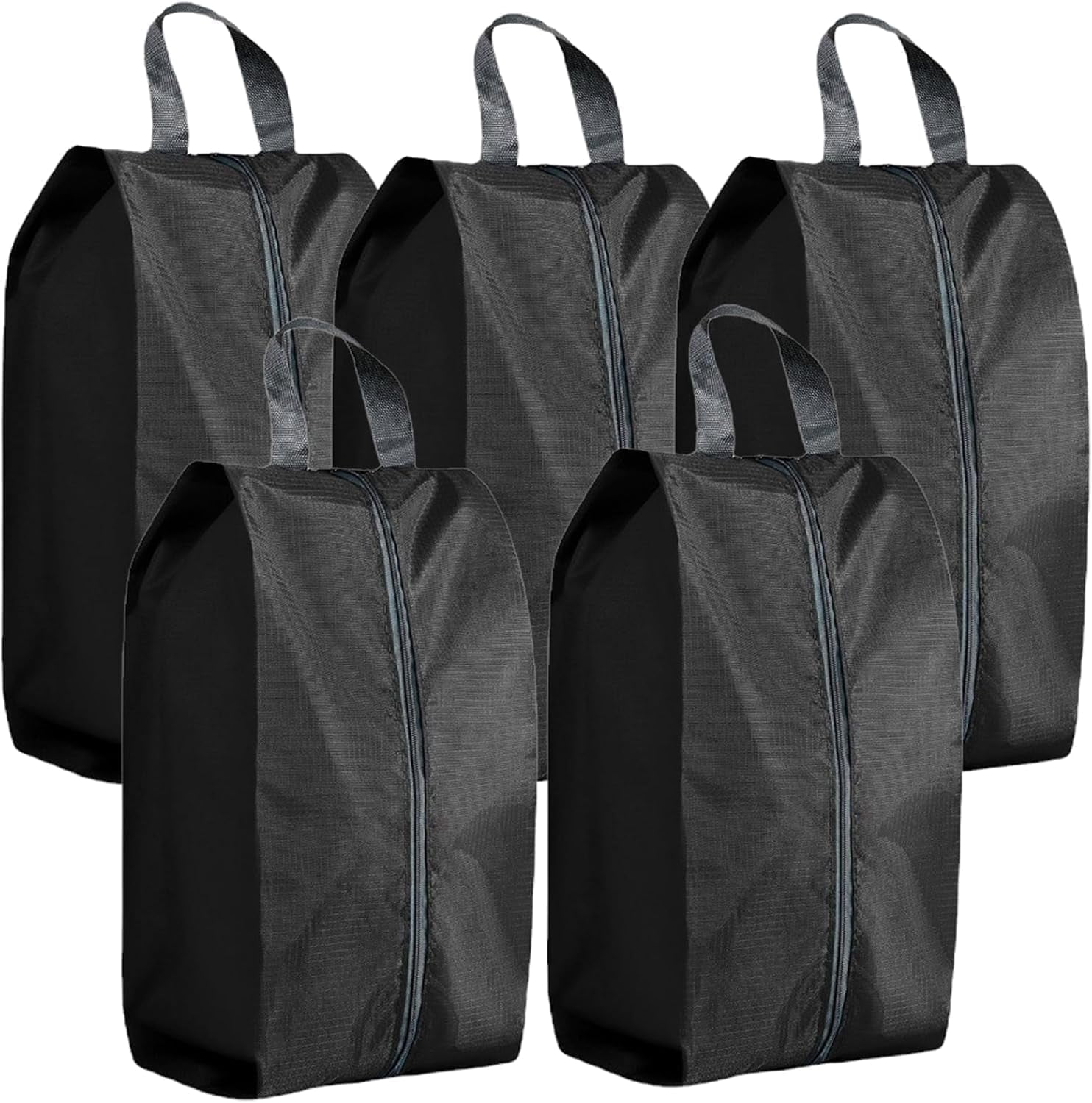 5Pcs XL Travel Shoe Bags Portable Travel Gifts Shoe Organizer with Zipper Closure, Waterproof Nylon Shoe Storage Organizer with Handle Travel Bags For Men and Women, Black