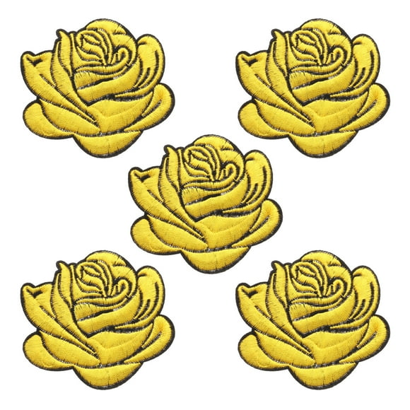 5Pcs Yellow Rose Embroidered Patch Appliques,3D Flower Sew/Iron on Decorative Patches for Women's Dress Jeans