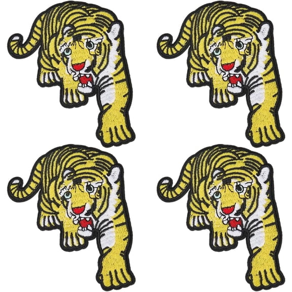 5Pcs Yellow Tiger Embroidered Patches Iron on Animal Embroidery Patch Animals Repair Appliques Polyester Bulk