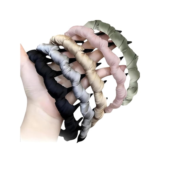 5Pcs Zig Zag Headbands,Satin Vintage High Cranium Artificial Pearl Hairband, High Crown Wave Headband for Women