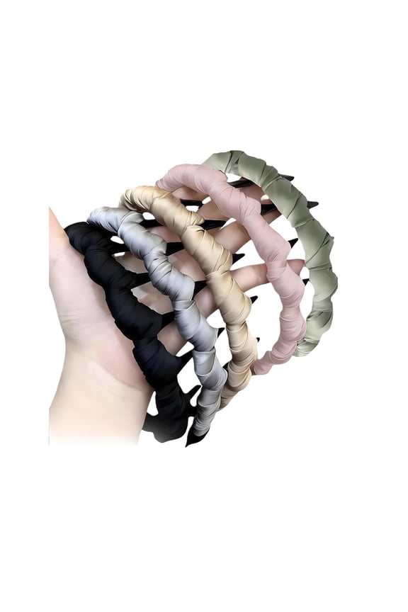 5Pcs Zig Zag Headbands,Satin Vintage High Cranium Artificial Pearl Hairband, High Crown Wave Headband for Women