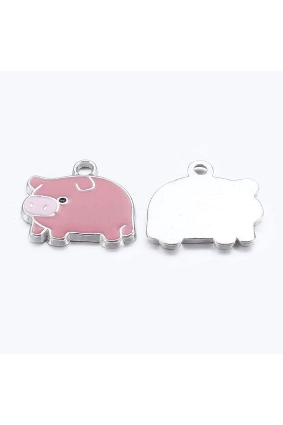 5Pcs Zinc Alloy Enamel Pendants Cartoon Piggy Charms Platinum Color Pendant Ornamen