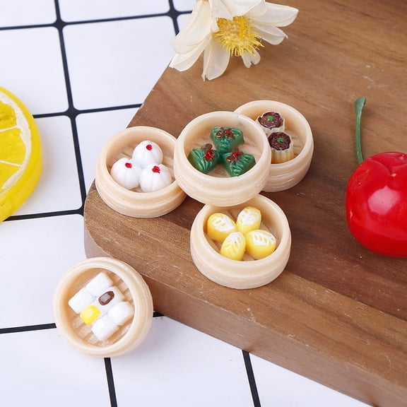 5Pcs/set 1:12 Dollhouse Miniatures Chinese Dim Sum Food Kitchen Accessories