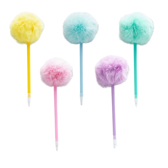 5PcsFur--Pom Ballpoint Pen Funny Writing Tool 1.0mm Refillable for Student Writing Drawing Christmas Stocking Fillers