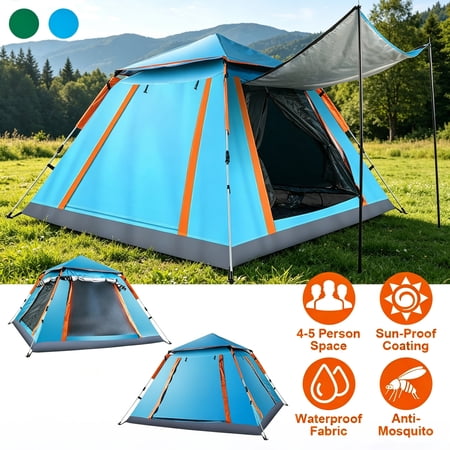 5Person 84in Foldable Camping Tent Waterproof Tent w/ 2 Mosquito Window Carrying Bag