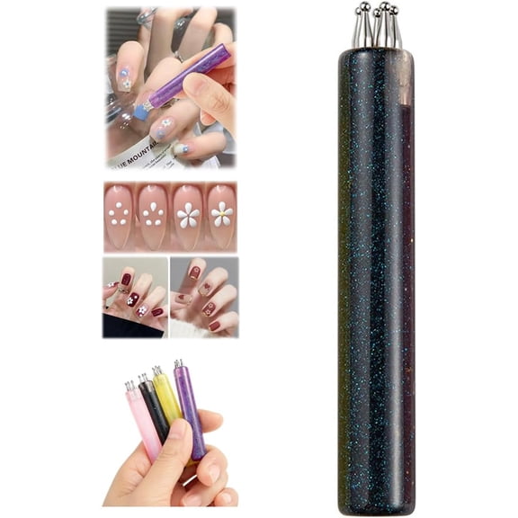 5Petal Flower Nail Dotting Pen,One Stroke Flower Design Tool,1.8mm Fine Tip Rhinestone Pickers,Lightweight Precision LongLasting Markers,Stainless Steel Ball Tip,Handle Dotting Tool for DIY Nail Art