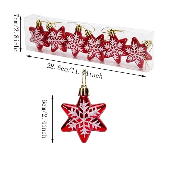 5Piece Shiny, Matte and Glitter Red Star Christmas Ornament Decoration Shatterproof Plastic