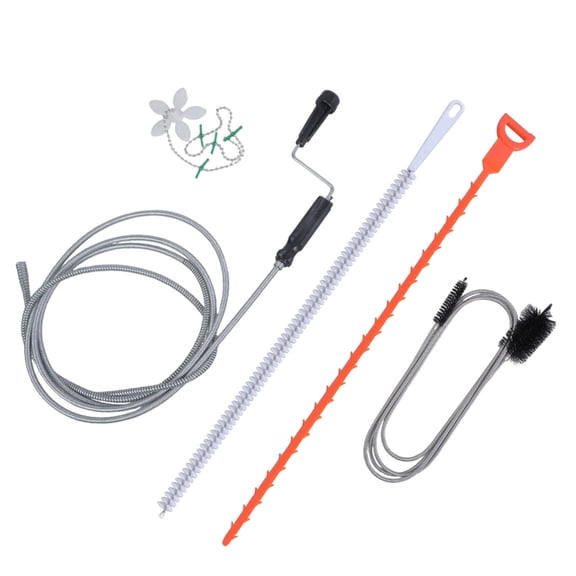 5Piece/set Flexible Pipe Cleaners Drain Cleaning Kit 118 Inch Spirals 61 Inch Brush 19.7 Inch Snake for Clogs in Pipes