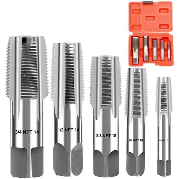 5Pieces NPT Pipe Tap Set, 1/8", 3/4", 1/2", 3/8", 1/4" Precision Carbon Steel NPT Tap Set, for Clean Accurate Threads, Assorted Plumbers Mechanics DIY Thread Cutting Tools