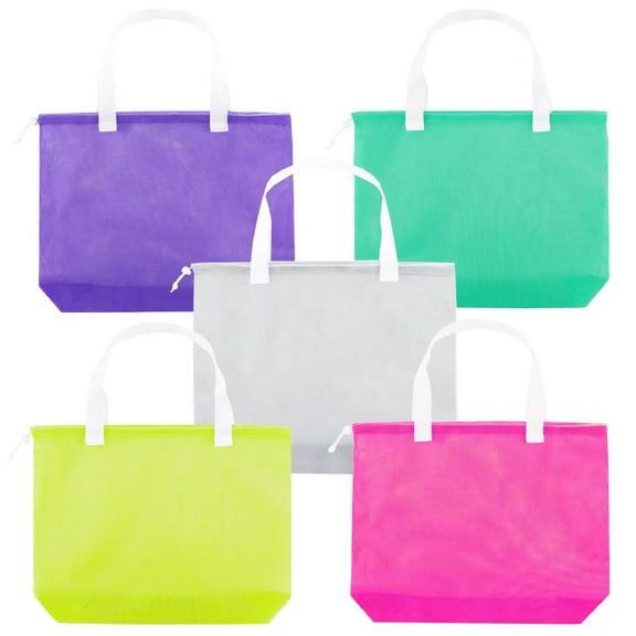 5Pieces Reusable Mesh Beach Tote Bags ,Mesh Gift Bag With Drawstring For Shopping,Poolside