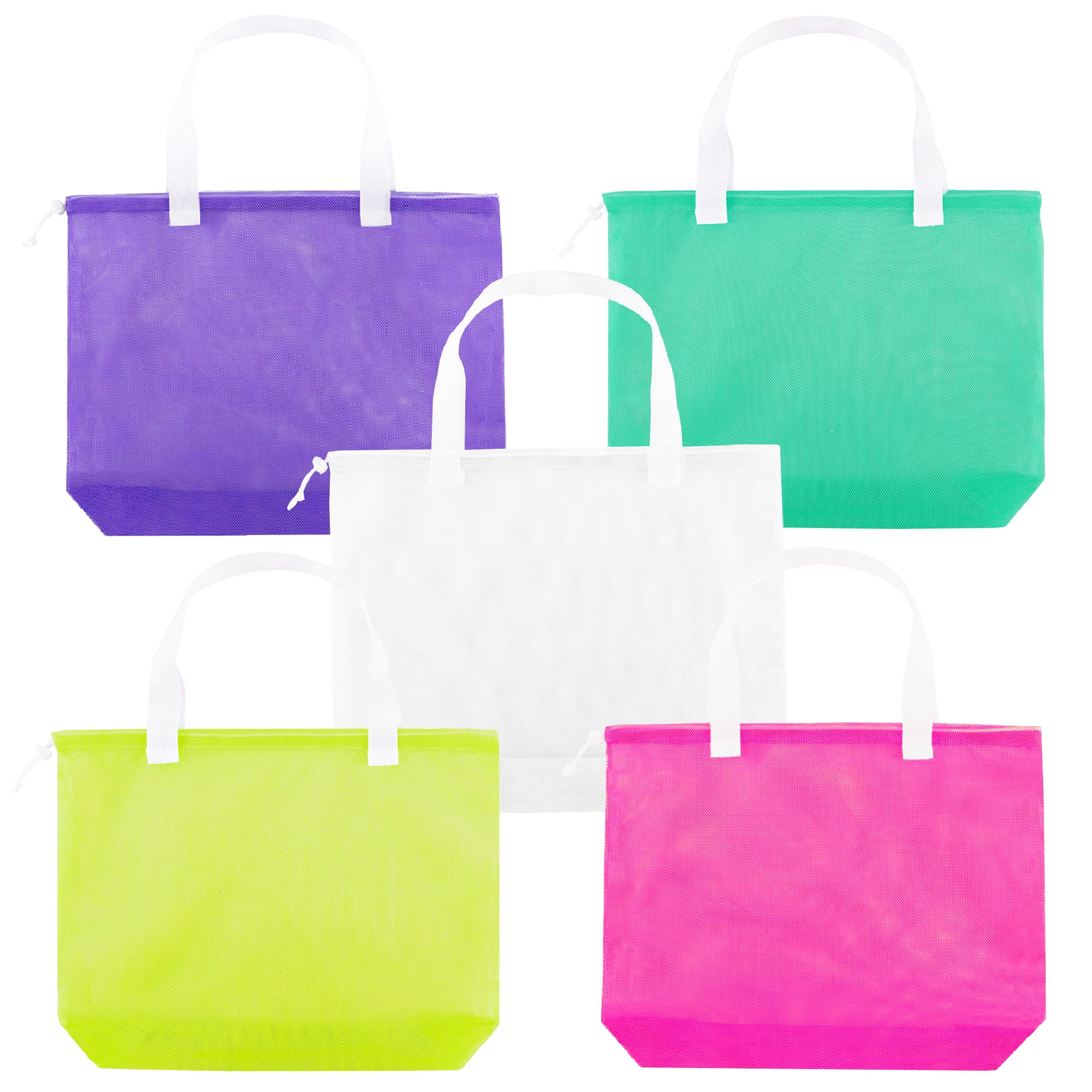 Hsmyank 4Pieces Cute Mesh Pool Tote Bags,Mesh Beach Bags With Drawsting For Swim Travel Party Black 16 5wx15lx4 3h C40