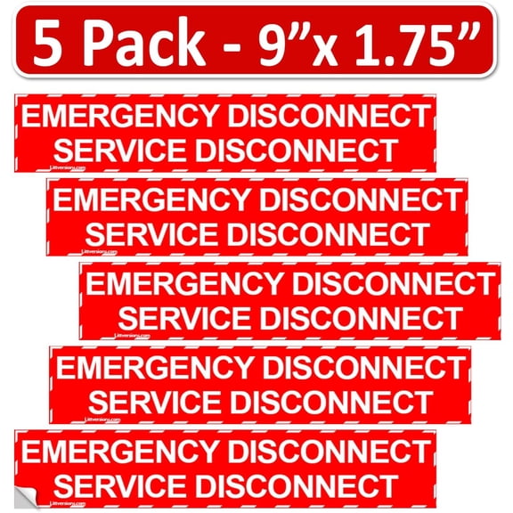 5Pk 1-3/4"x 9" Red Emergency Service Disconnect Decal Label Sign Panel Vinyl 44-944 NEC compliant