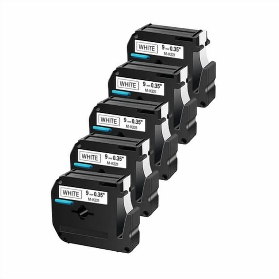 5Pk Black On White Label Tape M-K221 Mk221 For Brother P-Touch Pt-65 Pt-55Bm 9Mm
