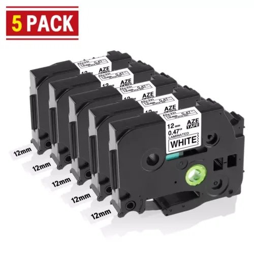 5Pk Black On White Tz231 Tze231 Label Tape For Brother P-Touch Pt-1290 1/2"