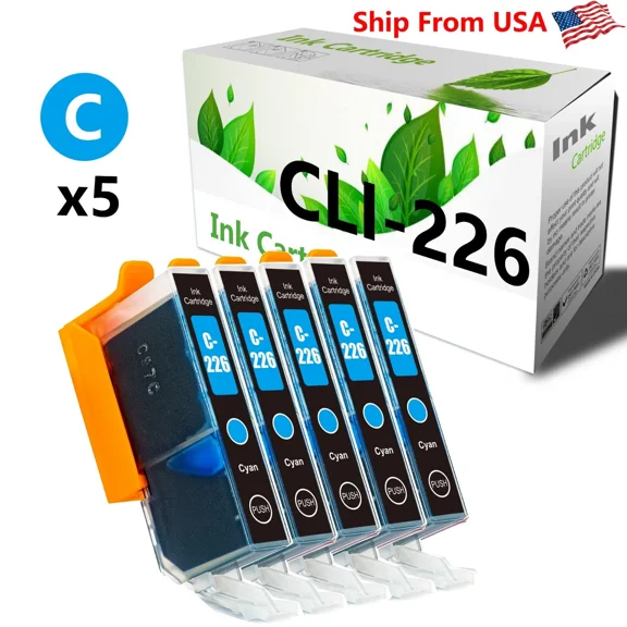 (5Pk,Cyan) Cli226 Cli-226 Ink Cartridge For Pixma Mg5100 Mg6120 Printer