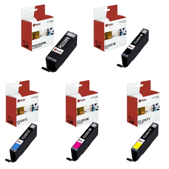 5Pk LTS PGI-250 CLI-251 PGBK/B/C/M/Y HY Compatible for Canon Pixma MG5420 Ink