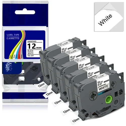 5Pk Tz Label Maker Tape For Brother Tze-231 12Mm P-Touch Pt-D210 H110 Cube White