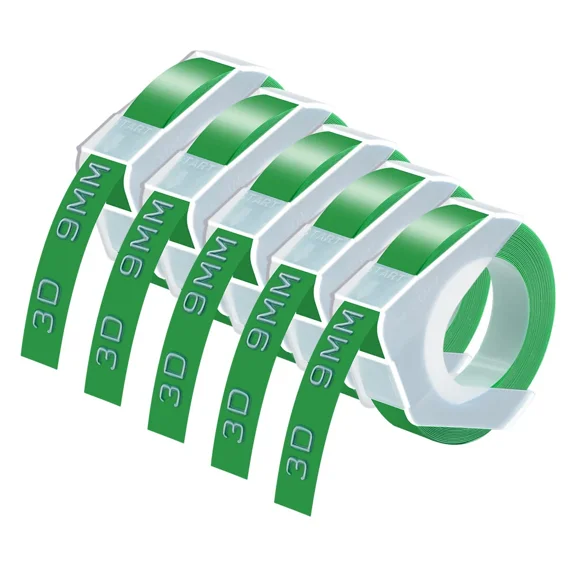 5Pk White On Green 3D Embossing Tape For Dymo Organizer Express Pro Label Maker
