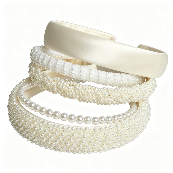 5Pk White Pearl Headbands for Women Girls Cute Dainty Bling Hair Bands Wedding Hair Hoop Bridal Accessories Trendy Fashion Headpieces