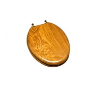 5Q1E4-17BR Natural Wood Toilet Seat with Decorative Finish Wood and Metal Single Post Hinge, Elongated, Light Oak with Polished Brass