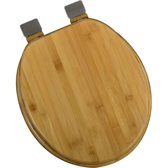 5Q1R1-20BN Natural Wood Toilet Seat with Decorative Finish includes Vari-Adjust Lok-Down R'N'C Hinge, Round, Rattan with Brushed Nickel