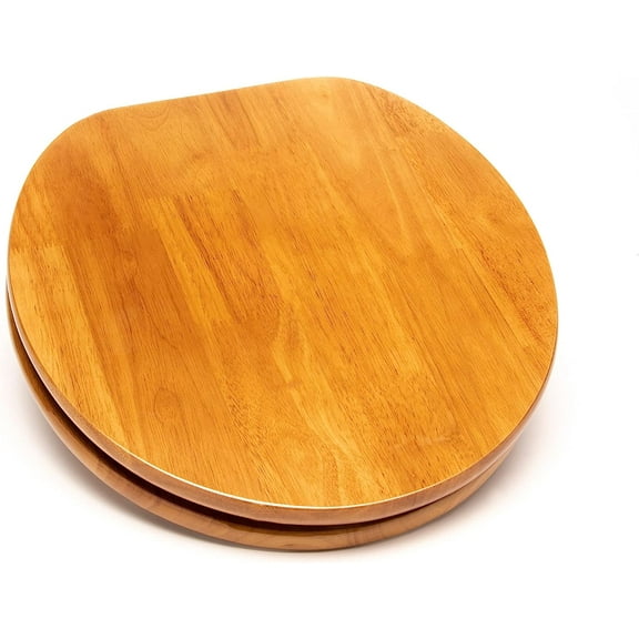 5Q1R3-17CH Solid Oak Contemporary Design Toilet Seat with Slow Close & R'N'C Hinge, Round, Natural Oak with Chrome