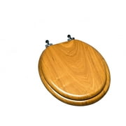 5Q1R4-17CH Natural Wood Toilet Seat with Decorative Finish Wood and Metal Single Post Hinge, Round, Light Oak with Chrome