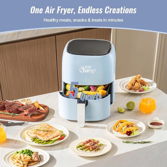 5QT Air Fryer Retro Design Digital Touchscreen 8 Presets Pastel Blue