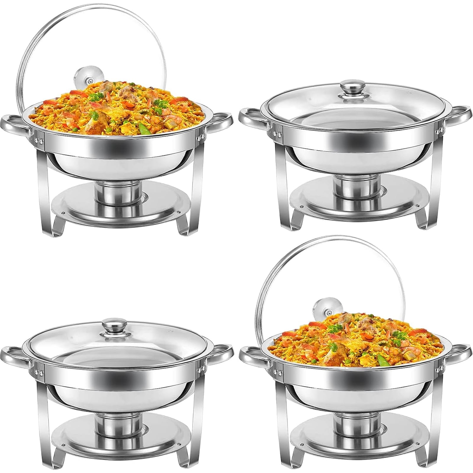5QT Chafing Dish Buffet Set 4 Pack, Round Chafing Dishes for Buffet