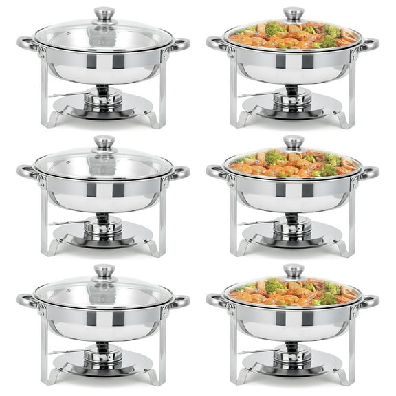 5QT Chafing Dish Buffet Set, Stainless Steel Round Chafer with Glass Lids and Food & Water Pans, Buffet Food Warmers with Fuel Holder for Catering Events Weddings Parties