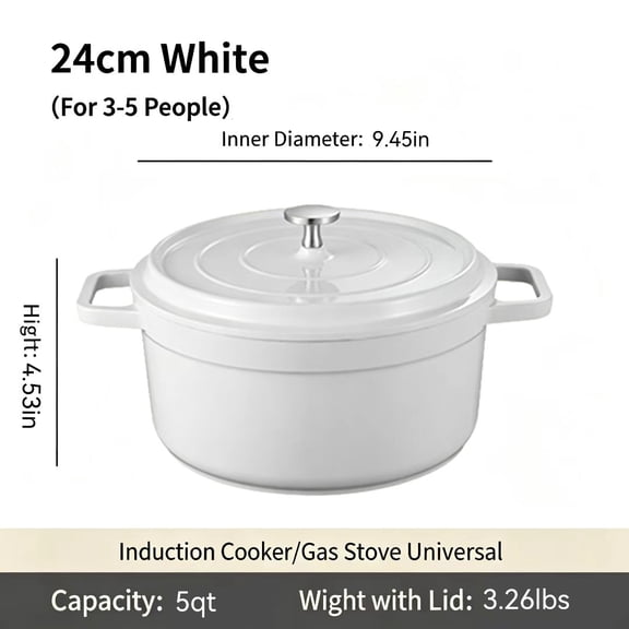 5QT Enamel Cast Iron Dutch Oven with Lid - Bread Baking Pot & Nonstick Skillet - For Sourdough, Braising, Frying - Multifunctional Cookware