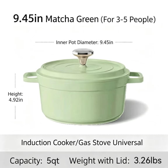 5QT Enamel Cast Iron Dutch Oven with Lid - Bread Baking Pot & Nonstick Skillet - For Sourdough, Braising, Frying - Multifunctional Cookware