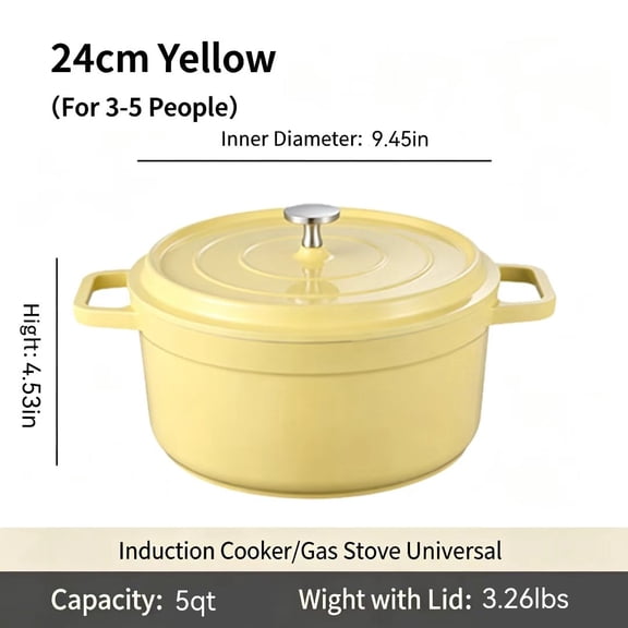 5QT Enamel Cast Iron Dutch Oven with Lid - Bread Baking Pot & Nonstick Skillet - For Sourdough, Braising, Frying - Multifunctional Cookware