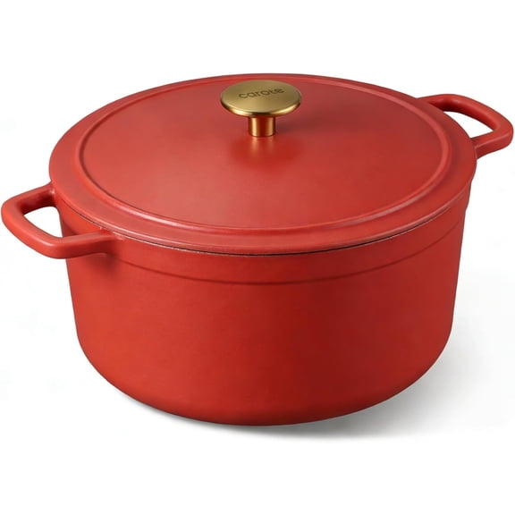 5QT Enameled Cast Iron Dutch Oven Pot with Lid, Heavy-Duty for Sourdough Bread Baking, ising, Stews, Roasting, Healthy & Non-Toxic, Dual Handles, All Stovetop Compatible, Safe up to 500 F,