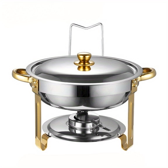 of 5QT Golden Stainless Steel Chafing Dishes Designed for Buffets, Featuring Removable Lid Holders. Ideal for Parties, Weddings, And Catering, Specifically for Cooking Purposes. (only for cooking)