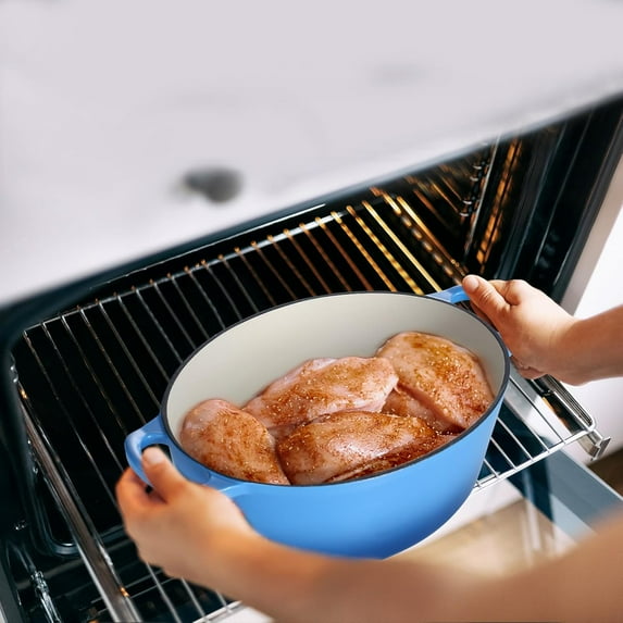 5QT Oval Dutch Oven Pot with Lid, Heavy Duty Enameled Cast Iron Cookware for Baking, Braising, Stews, Roasting