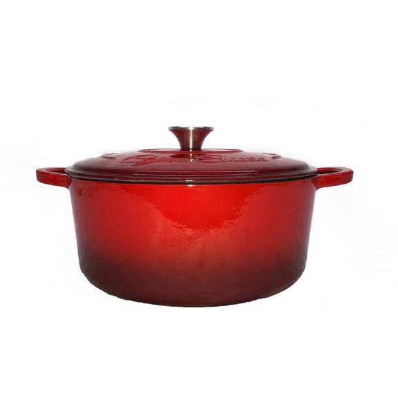 5QT Red Enamel Coated Cast Iron Dutch Oven with Silver Knob